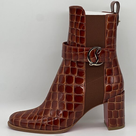 Christian Louboutin CL CHELSEA BOOTY 70 Croc Ali Ankle Boots Heel Bootie - Picture 6 of 16